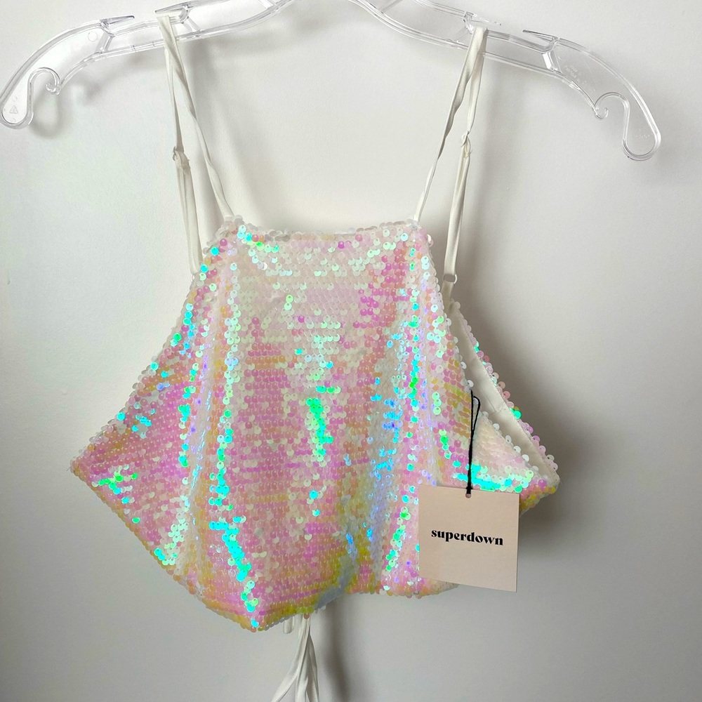 Superdown Iridescent Sequin Crop Top NWT